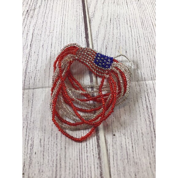 14 Strand Beaded Red White Blue Stretch Bracelet USA Flag Stars And Stripes - Picture 6 of 8
